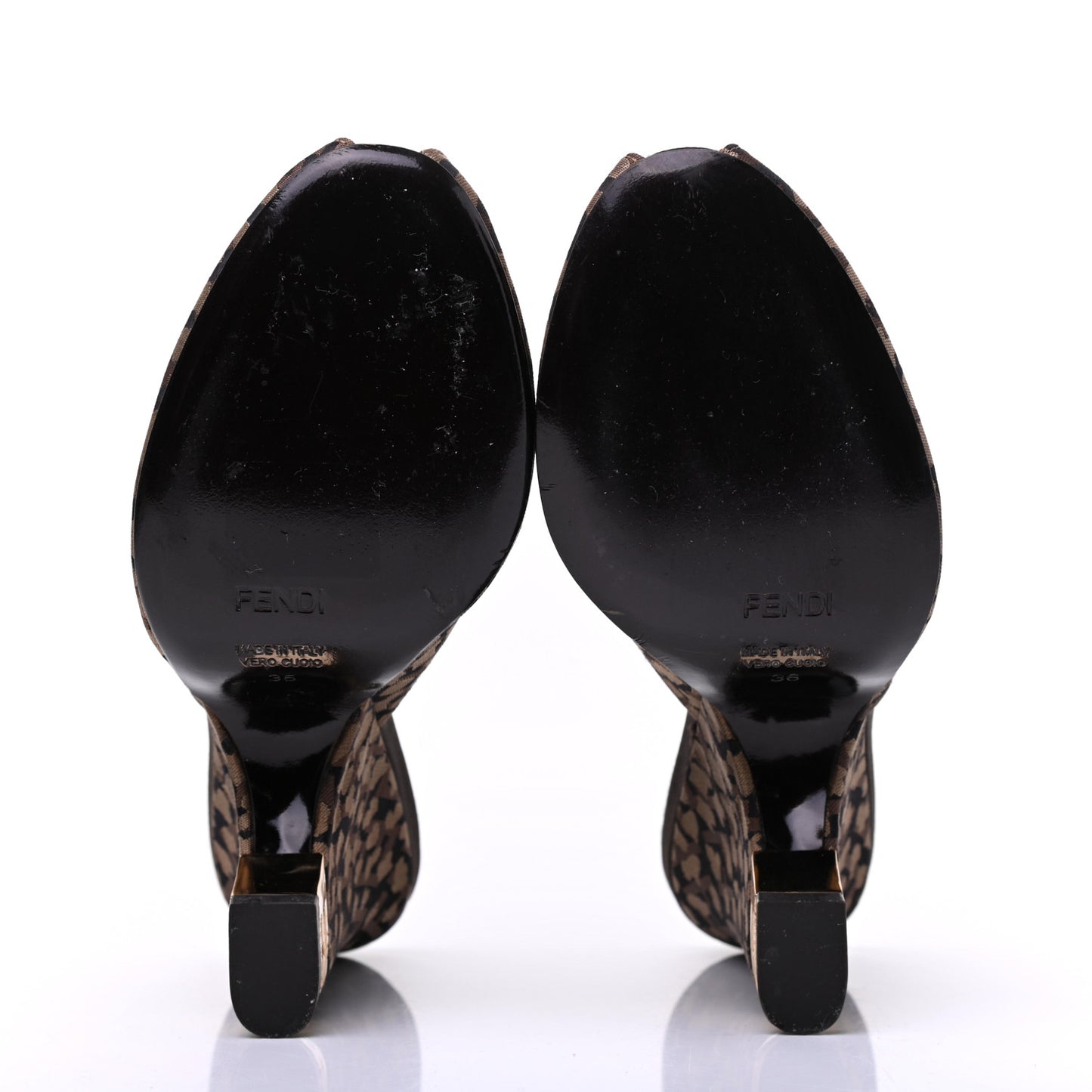Fabric FF Wedge Mules 36 Black Brown