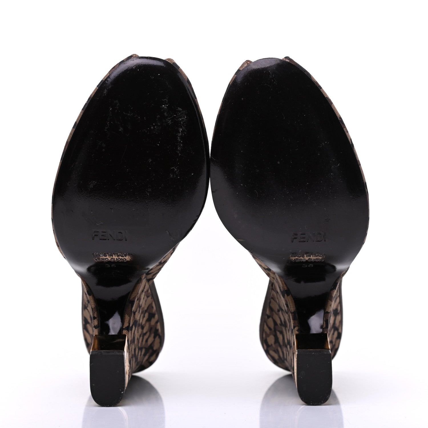 Fendi Fabric FF Wedge Mules 36 Black Brown 6 of 14