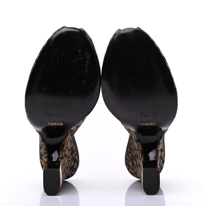 Fendi Fabric FF Wedge Mules 36 Black Brown 6 of 14