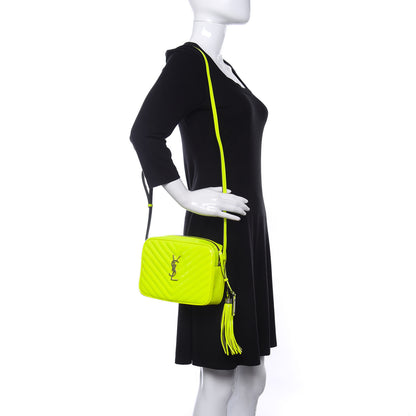 Saint Laurent Patent Calfskin Matelasse Monogram Lou Camera Bag Neon Yellow 2 of 10
