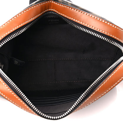 Fendi Glazed Fabric Vitello Cover FF 1974 Diagonal Bi-Color Medium Camera Case Tobacco Moro Cuoio 5 of 13