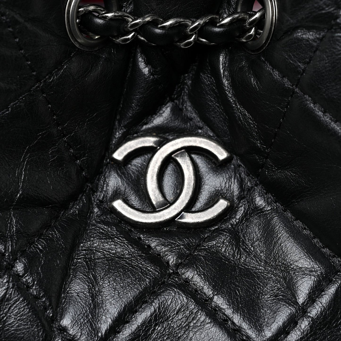 Aged Calfskin Quilted Gabrielle Backpack Black