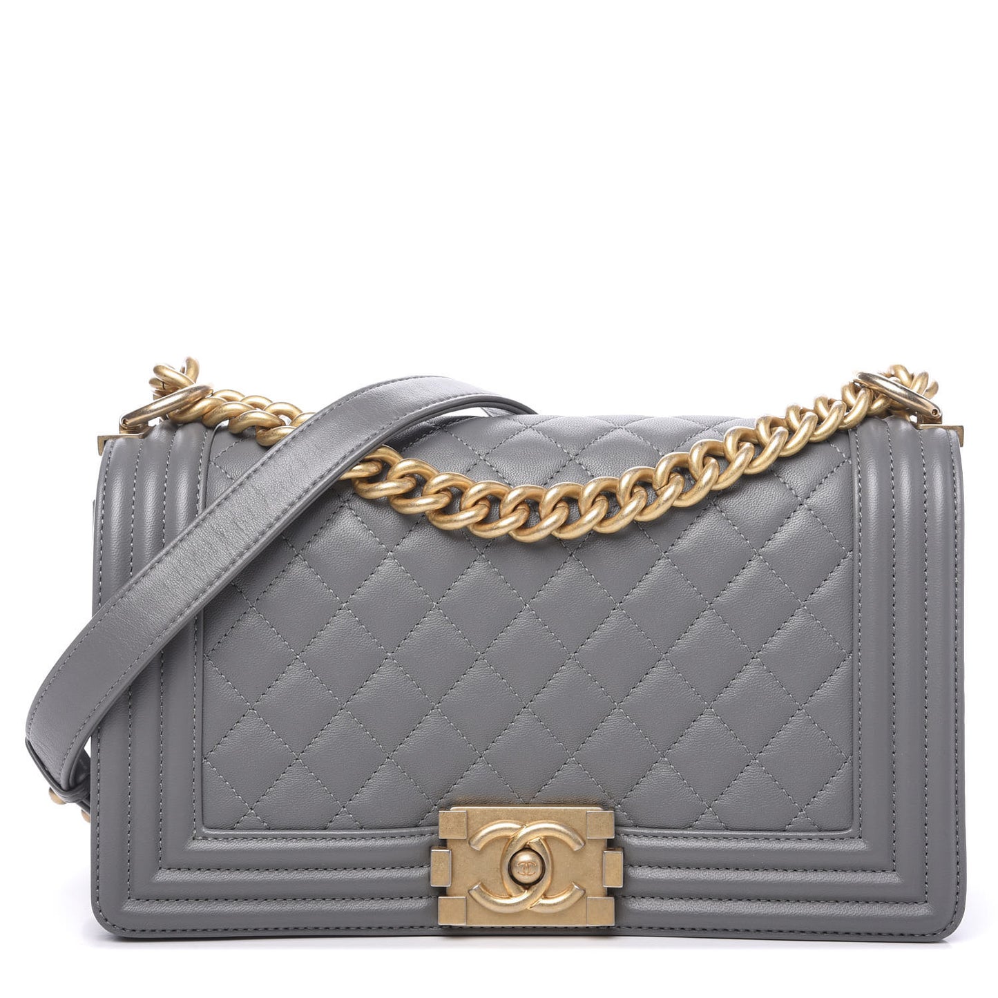 Lambskin Quilted Medium Boy Flap Grey