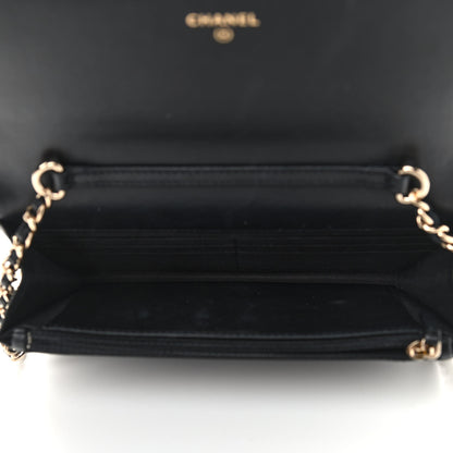 Chanel Lambskin Quilted Pearl Wallet On Chain WOC Black 5 of 10