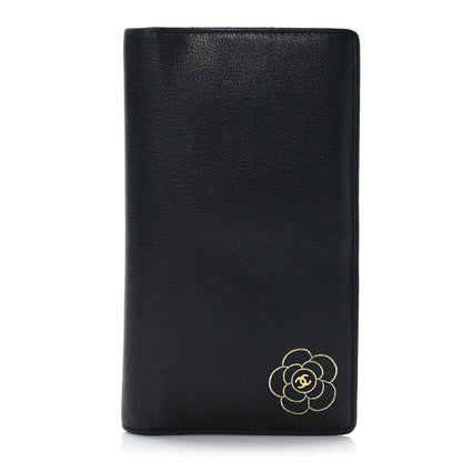 Chanel Goatskin Camellia Embossed Yen Wallet Black 1 of 7