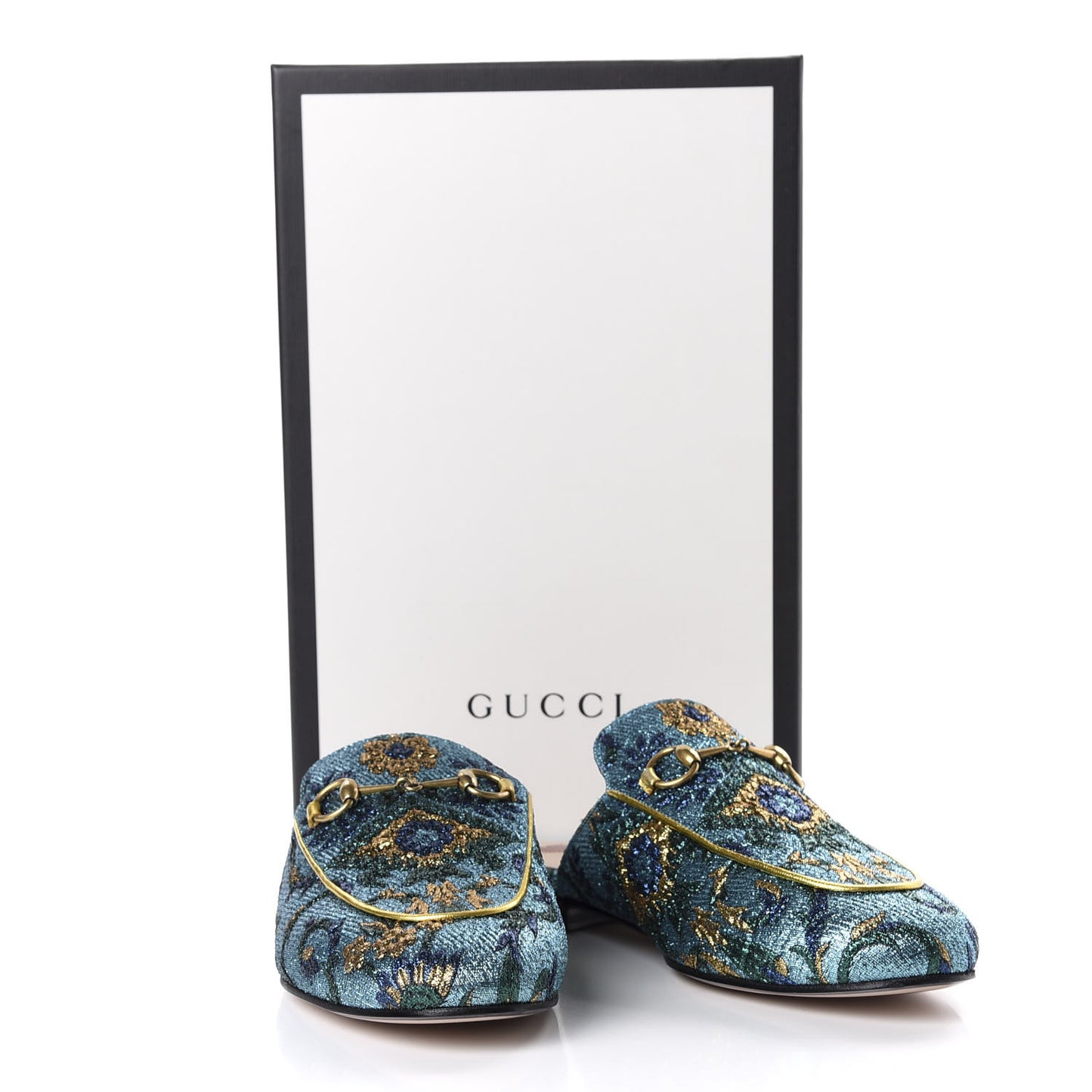 Iridescent Brocade Womens Princetown Slippers 38.5 Azure Multicolor Oro
