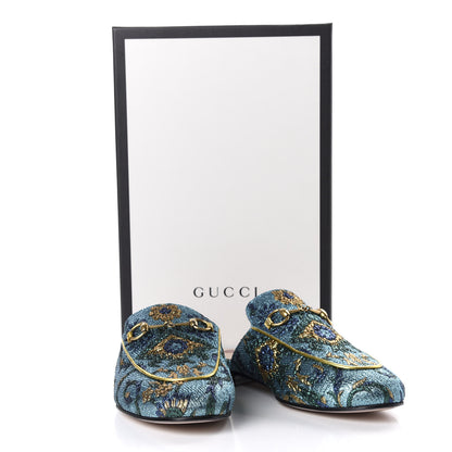 Gucci Iridescent Brocade Womens Princetown Slippers 38.5 Azure Multicolor Oro 10 of 10