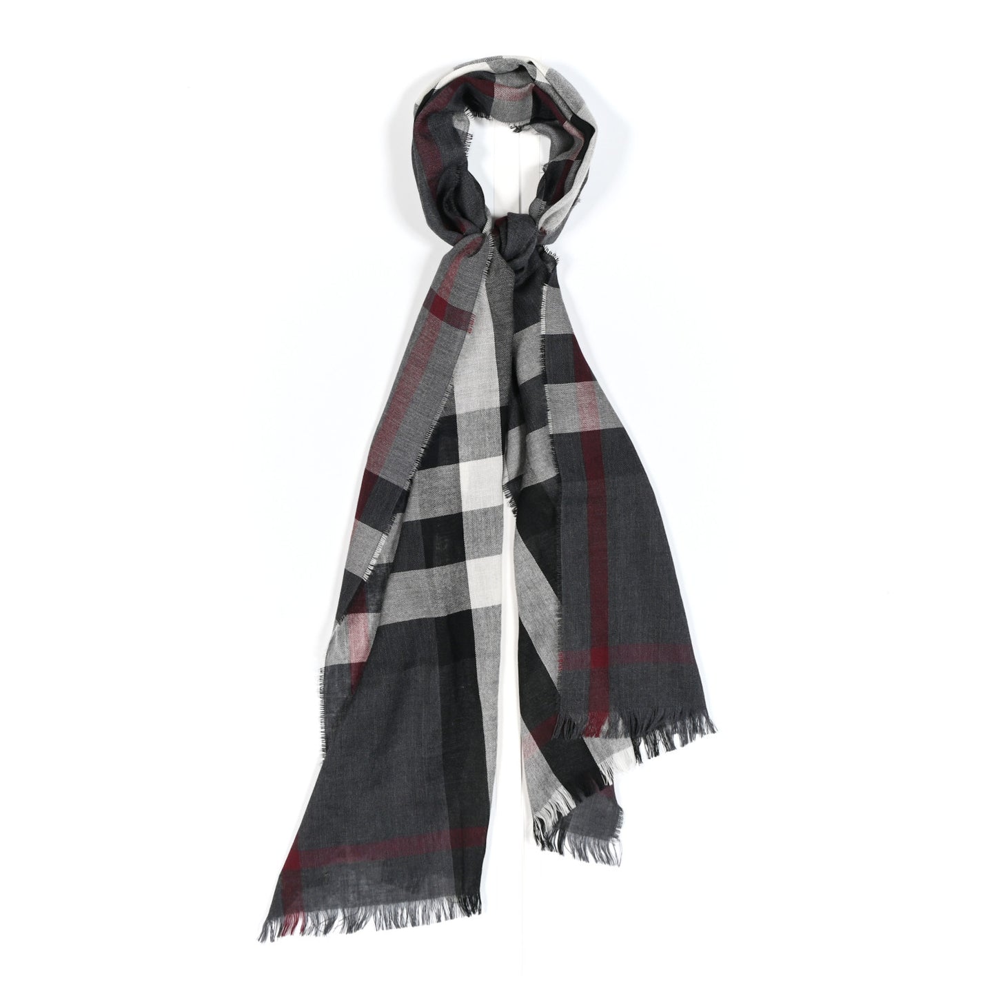 Wool Cashmere Tonal Lightweight Check Scarf Charcoal