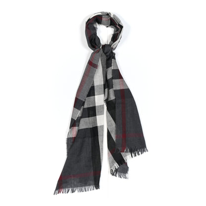 Burberry Wool Cashmere Tonal Lightweight Check Scarf Charcoal 1 of 4