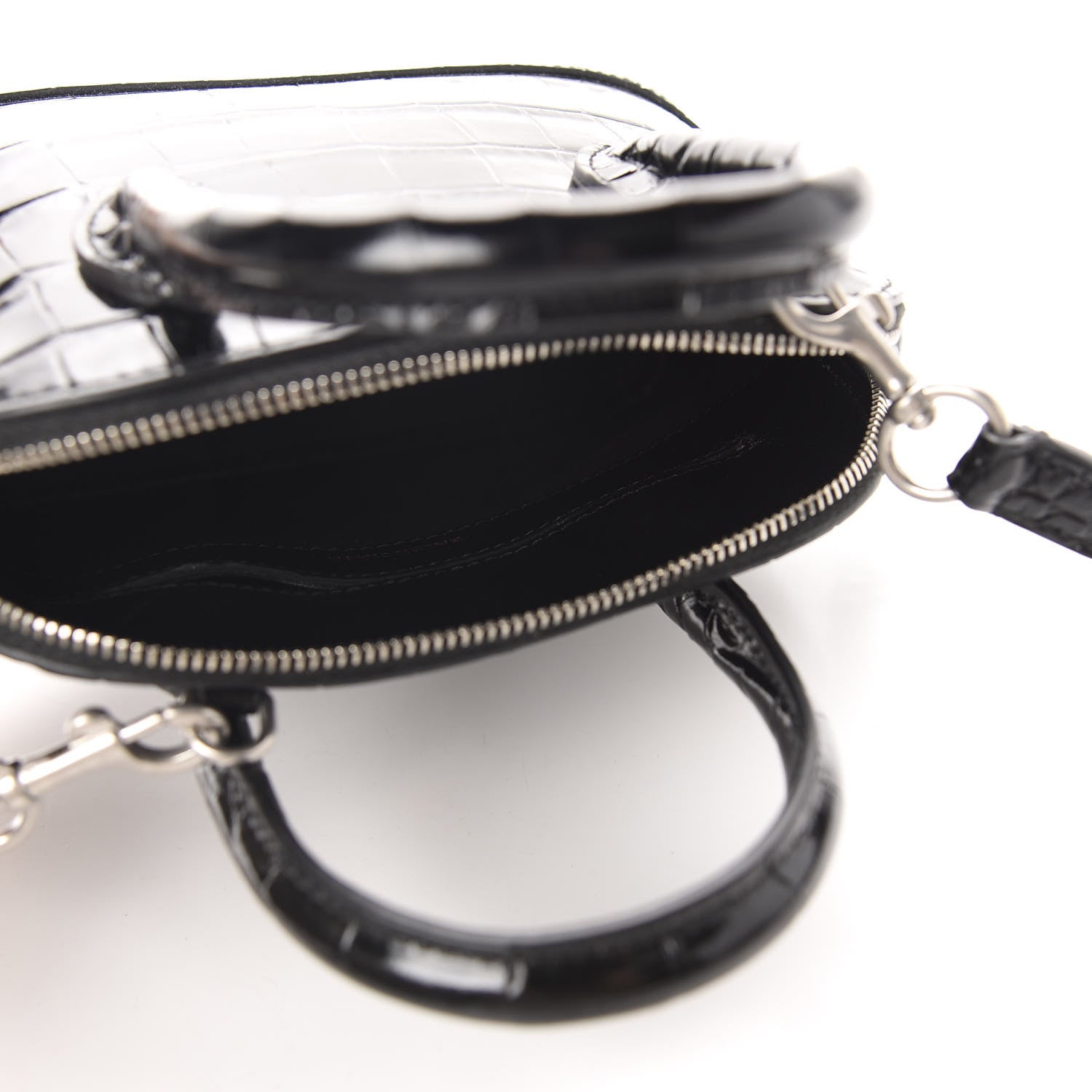 Balenciaga Shiny Calfskin Logo Crocodile Embossed XXS Ville Top Handle Bag Black White 5 of 9
