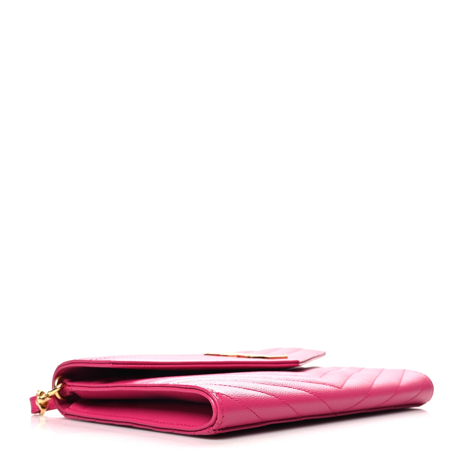 Saint Laurent Grain De Poudre Matelasse Chevron Monogram Envelope Clutch Fuxia Couture 4 of 11