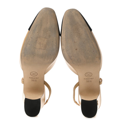 Chanel Goatskin Grosgrain Cap Toe CC Slingback Pumps 36.5 Beige Black 5 of 8