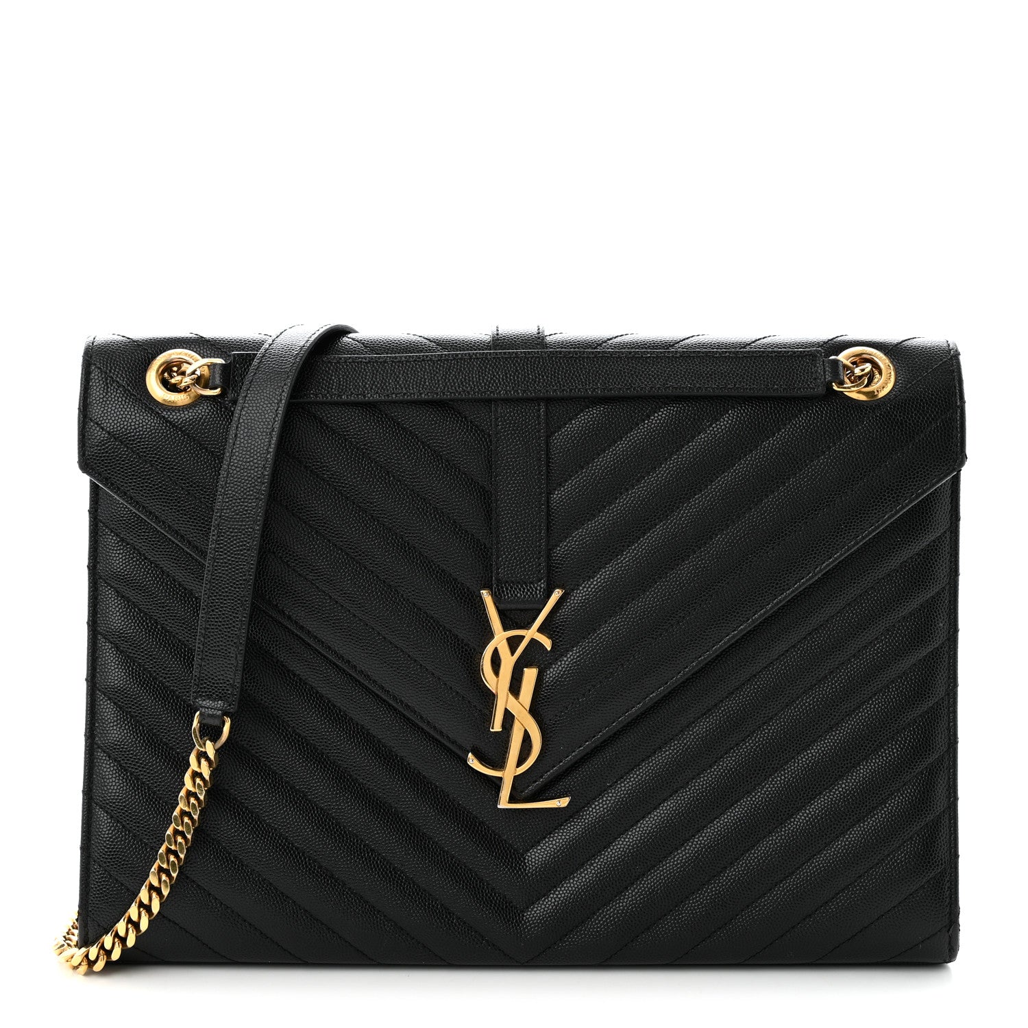 Saint Laurent Grain De Poudre Matelasse Chevron Large Monogram Satchel Black 1 of 10