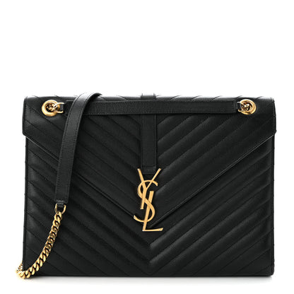 Saint Laurent Grain De Poudre Matelasse Chevron Large Monogram Satchel Black 1 of 10