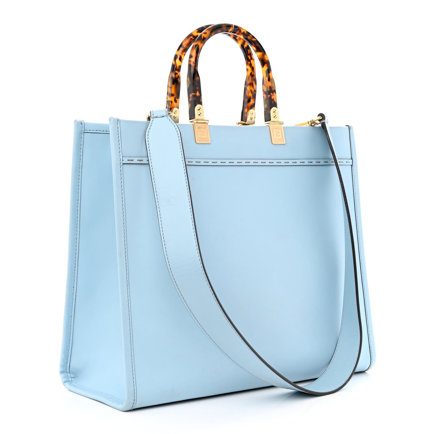 Vitello King Plexiglass Logo Embossed Medium Fendi Sunshine Shopper Tote Azzurro Baby