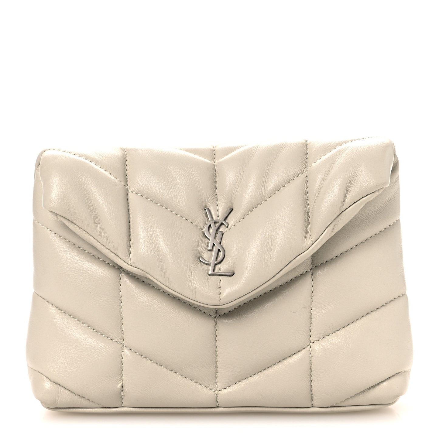 Lambskin Monogram Loulou Puffer Pouch Clutch Crema Soft