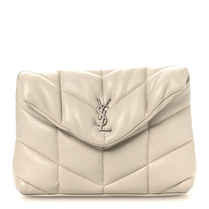 Saint Laurent Lambskin Monogram Loulou Puffer Pouch Clutch Crema Soft 1 of 12