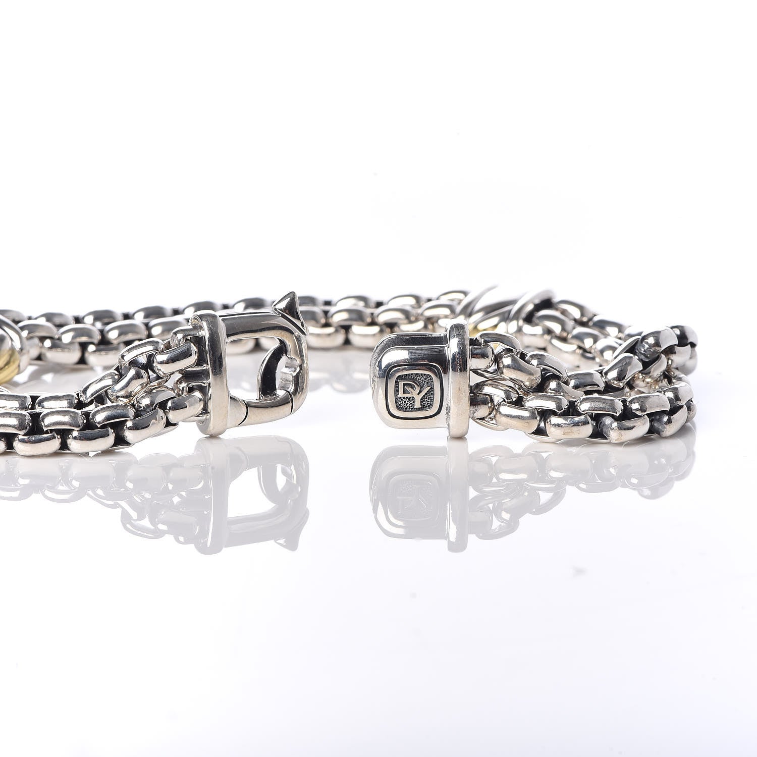 David Yurman Sterling Silver 18K Yellow Gold Double Box Chain Cable Station Bracelet 4 of 5