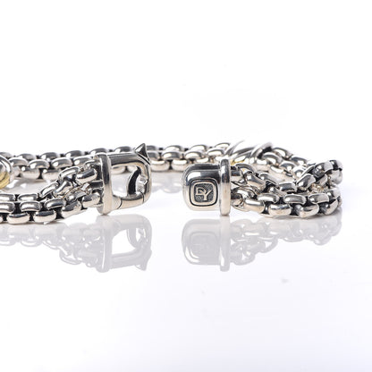David Yurman Sterling Silver 18K Yellow Gold Double Box Chain Cable Station Bracelet 4 of 5