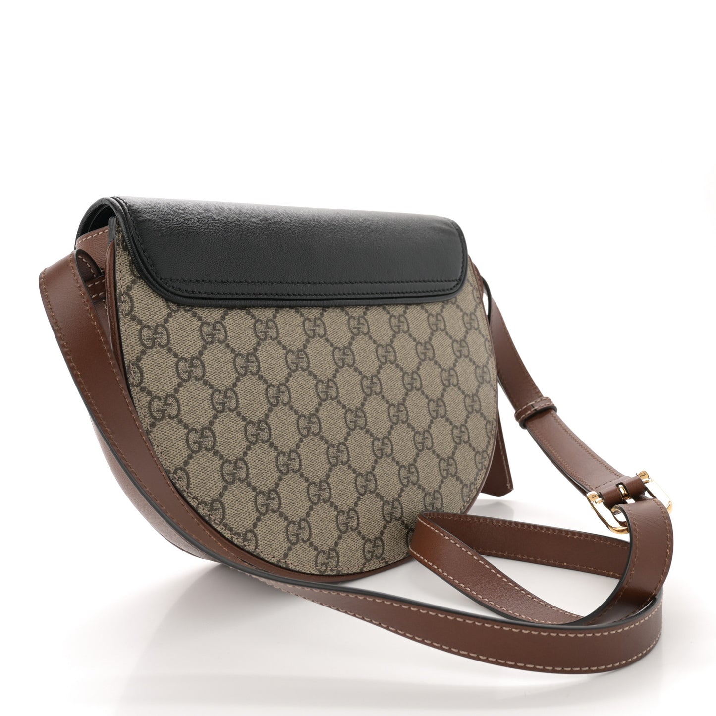 GG Supreme Monogram Calfskin Small Padlock Messenger Shoulder Bag Beige Black Cuir