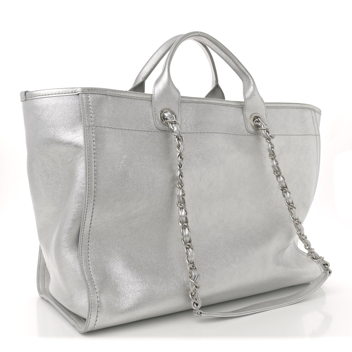 Metallic Calfskin Medium Deauville Tote Silver