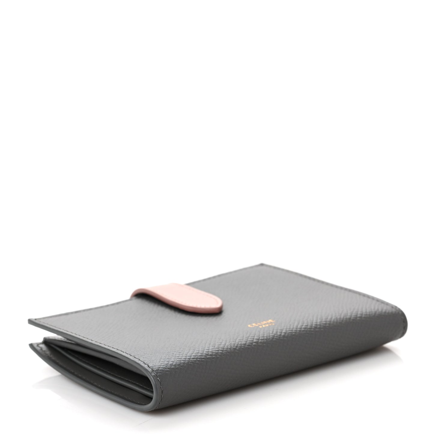 Grained Calfskin Medium Multifunction Strap Wallet Grey Vintage Pink