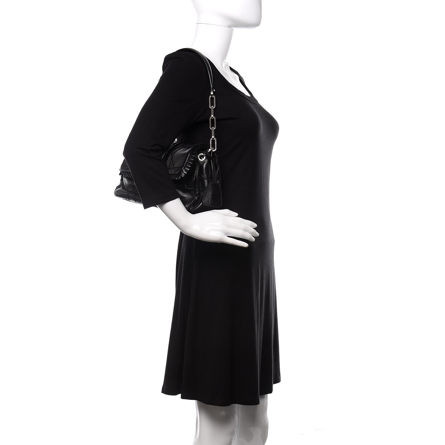 Christian Dior Lambskin Cannage Ruffle New Lock Flap Black 2 of 11