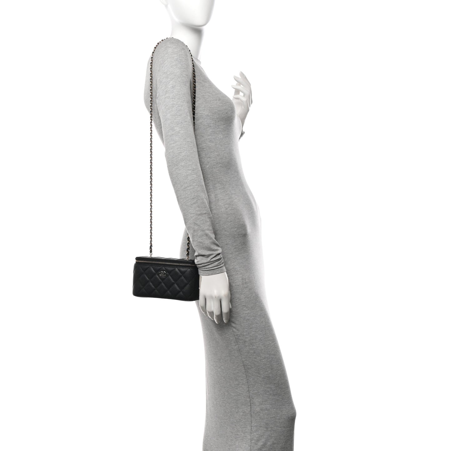 Caviar Quilted Small Vanity Case With Chain Black