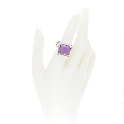 David Yurman Sterling Silver Diamond Amethyst 15mm Cushion On Point Ring 51 5.75 2 of 4