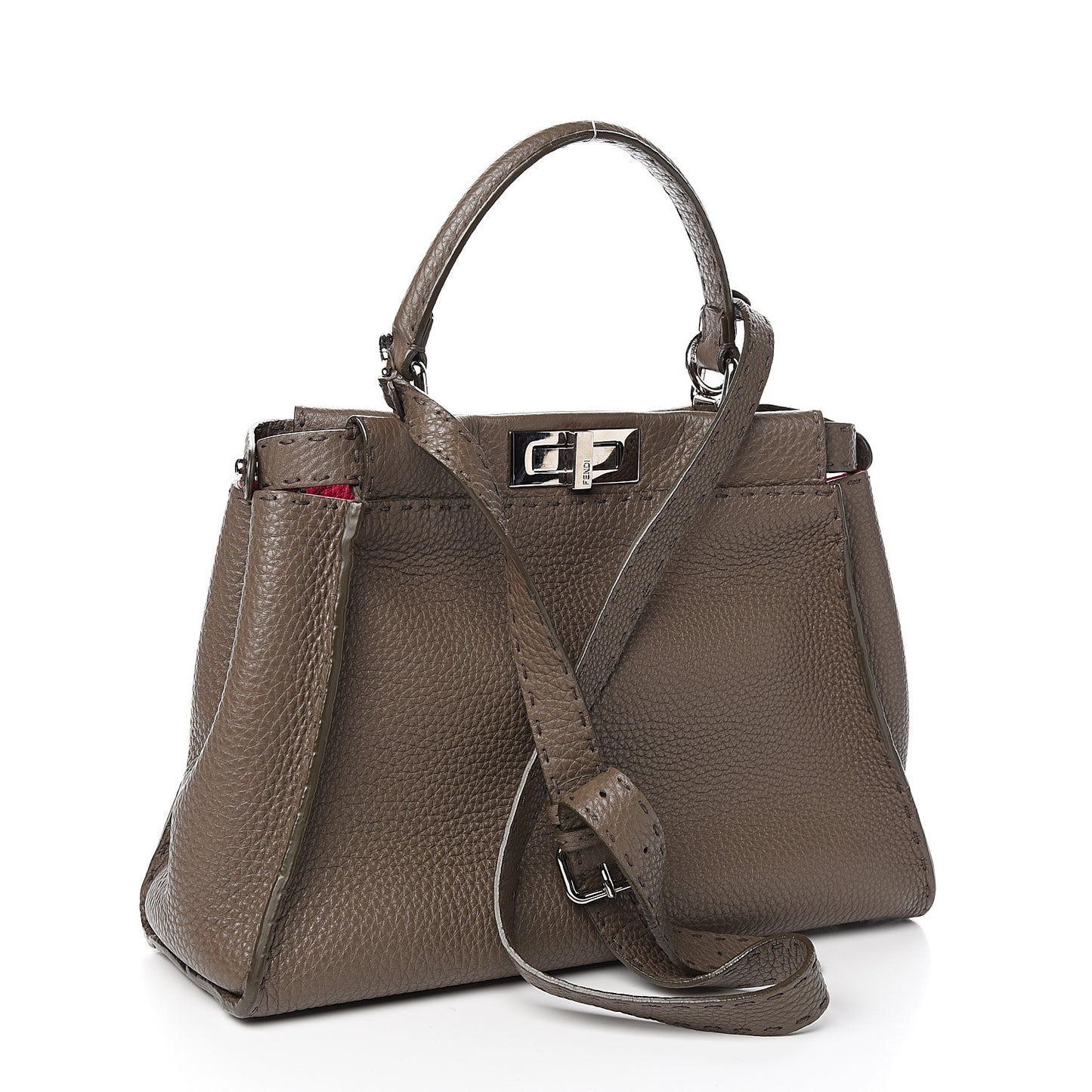 Cuoio Romano Alcantara Selleria Medium Peekaboo Iconic Satchel Grey Fuchsia