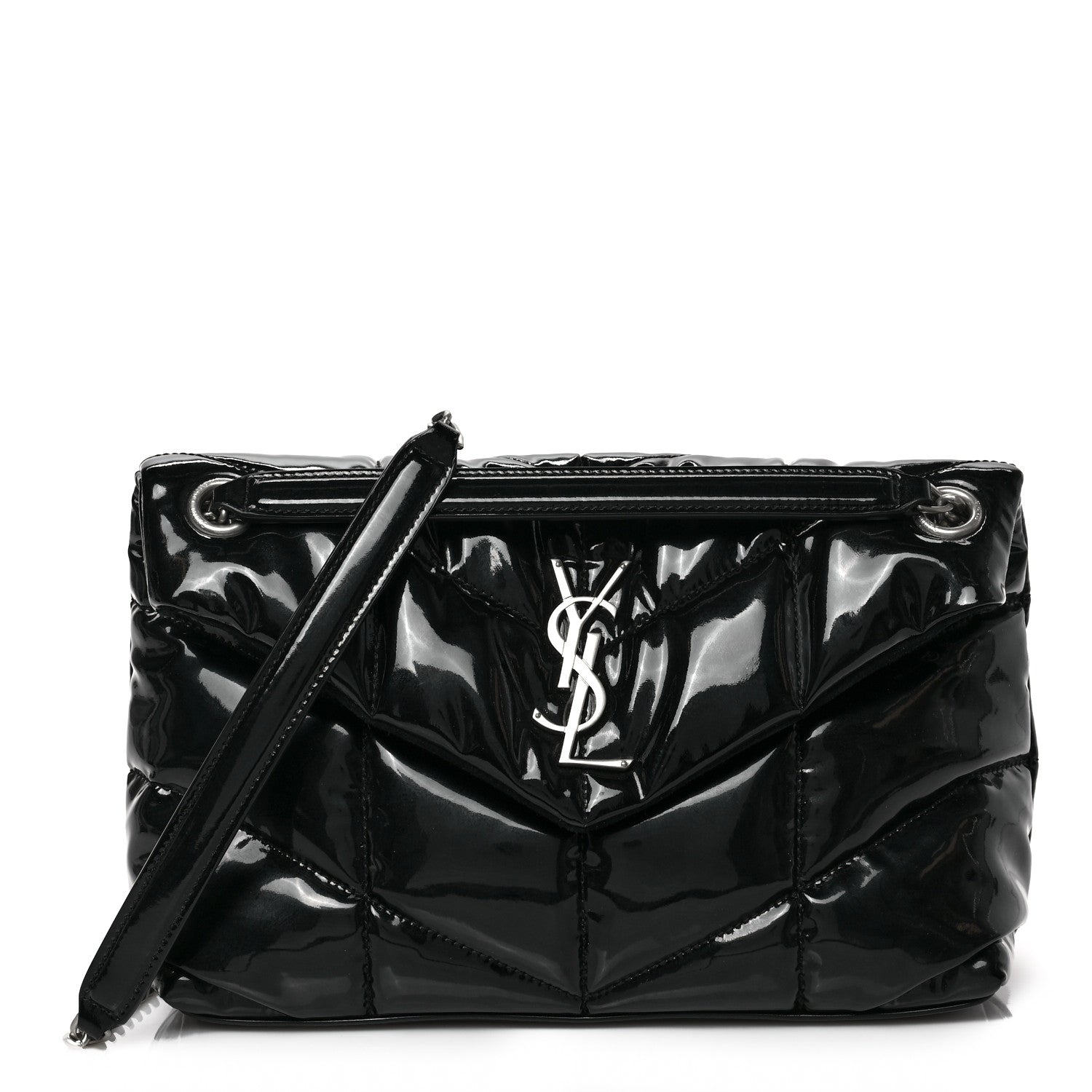 Saint Laurent Patent Quilted Small Loulou Puffer Monogram Chain Satchel Black 1 of 8