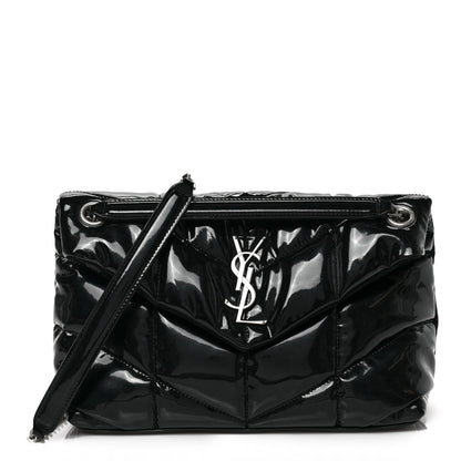 Saint Laurent Patent Quilted Small Loulou Puffer Monogram Chain Satchel Black 1 of 8
