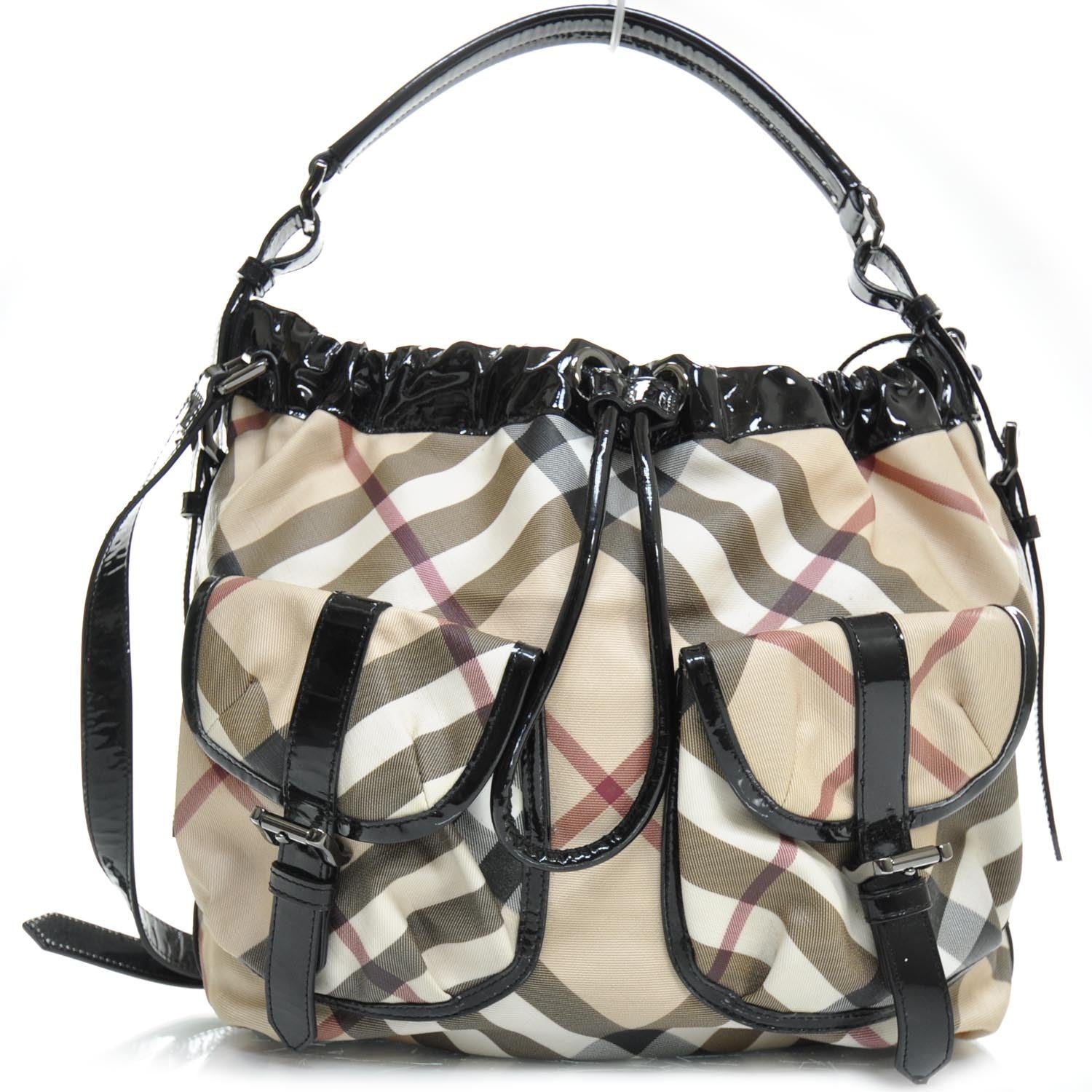 Burberry Patent Nova Check Drawstring Hobo 1 of 3