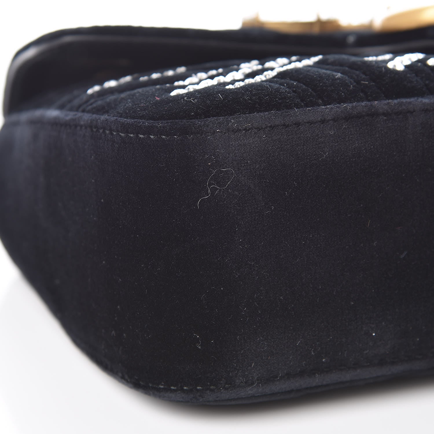 Gucci Velvet Matelasse Marquise Crystals Embroidered Small GG Marmont Shoulder Bag Black 8 of 9