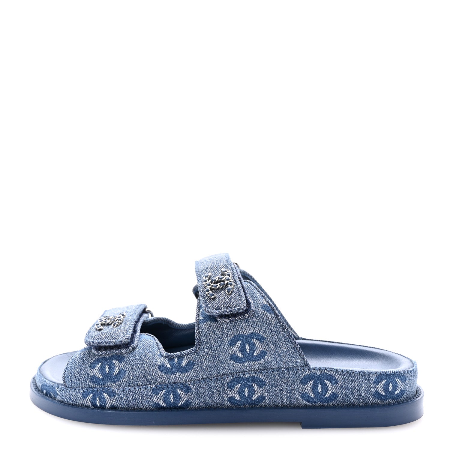 Chanel Denim CC Velcro Dad Chain CC Slide Sandals 36 Blue 1 of 10