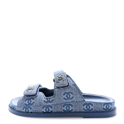 Chanel Denim CC Velcro Dad Chain CC Slide Sandals 36 Blue 1 of 10
