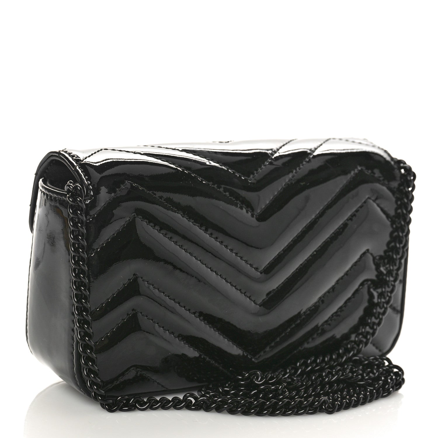 Gucci Patent Lambskin Enamel Matelasse Monochrome Super Mini GG Marmont Shoulder Bag Black 3 of 8