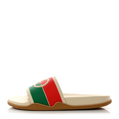 Gucci Rubber Web Womens Interlocking G Slide Sandals 41 Mystic White Green Red 1 of 9