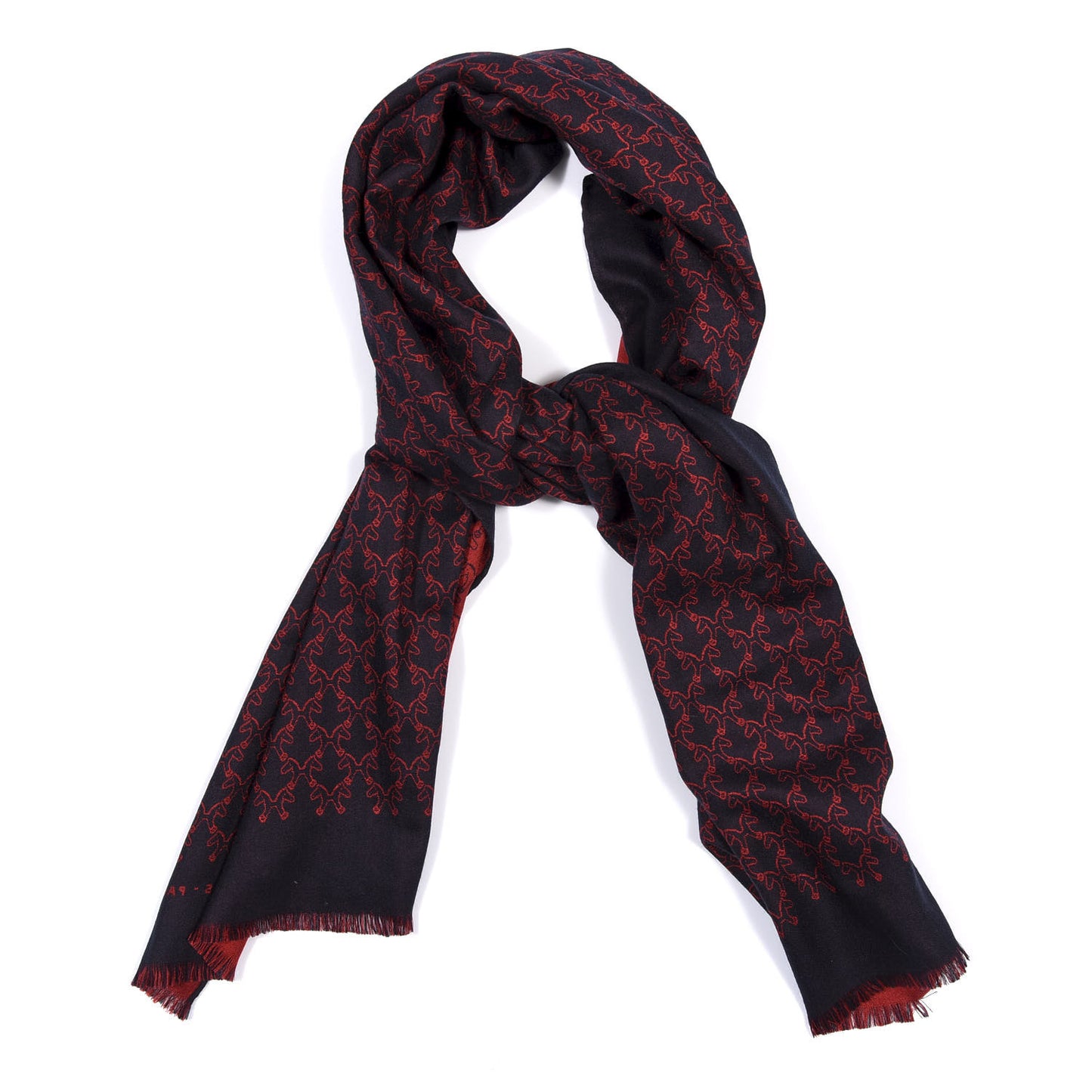 Cashmere Silk Reversible Horses Muffler Marine Rouge Profond