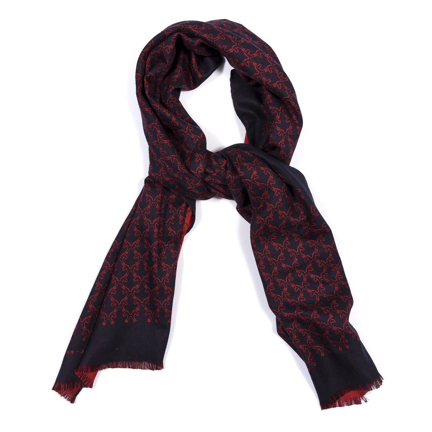 Hermes Cashmere Silk Reversible Horses Muffler Marine Rouge Profond 1 of 4