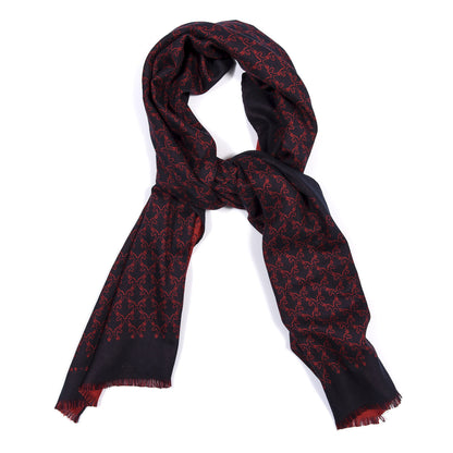 Hermes Cashmere Silk Reversible Horses Muffler Marine Rouge Profond 1 of 4