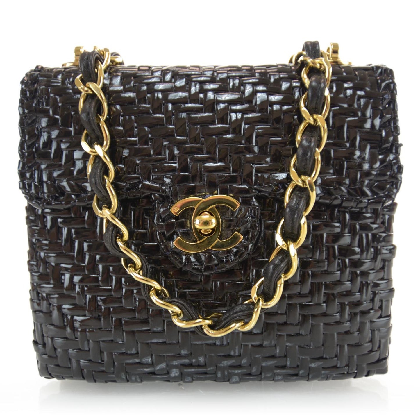 Patent Woven Mini Flap Black