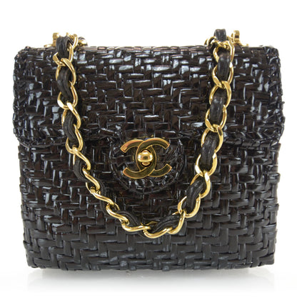Chanel Patent Woven Mini Flap Black 1 of 9