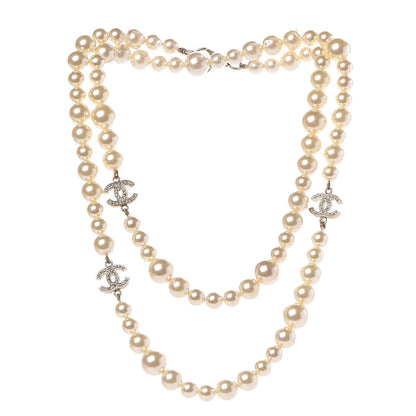 Chanel Graduated Pearl Crystal CC Long Necklace Light Gold 3 of 5