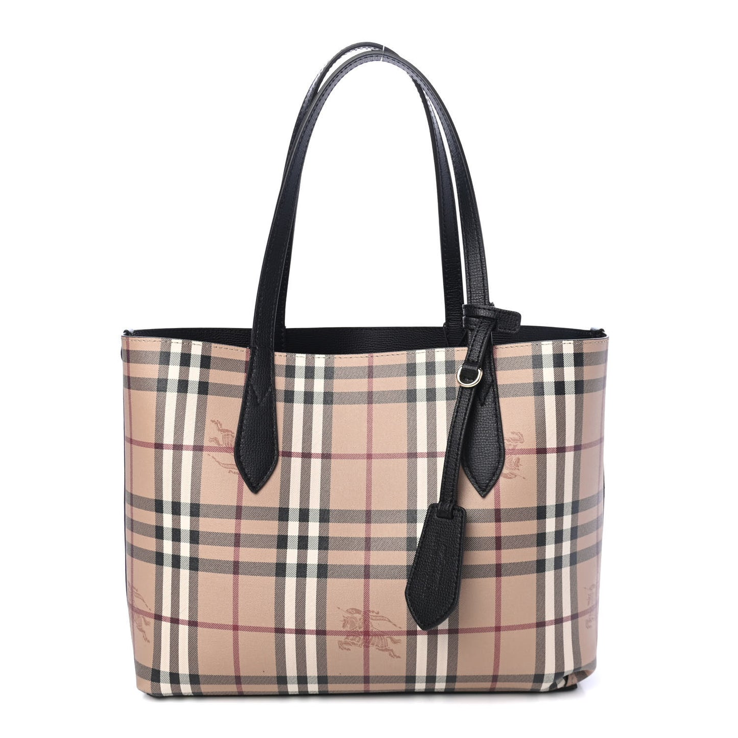 Grainy Calfskin Haymarket Check Small Reversible Tote Black