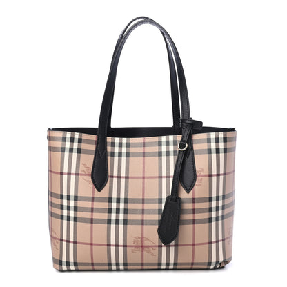Burberry Grainy Calfskin Haymarket Check Small Reversible Tote Black 5 of 8