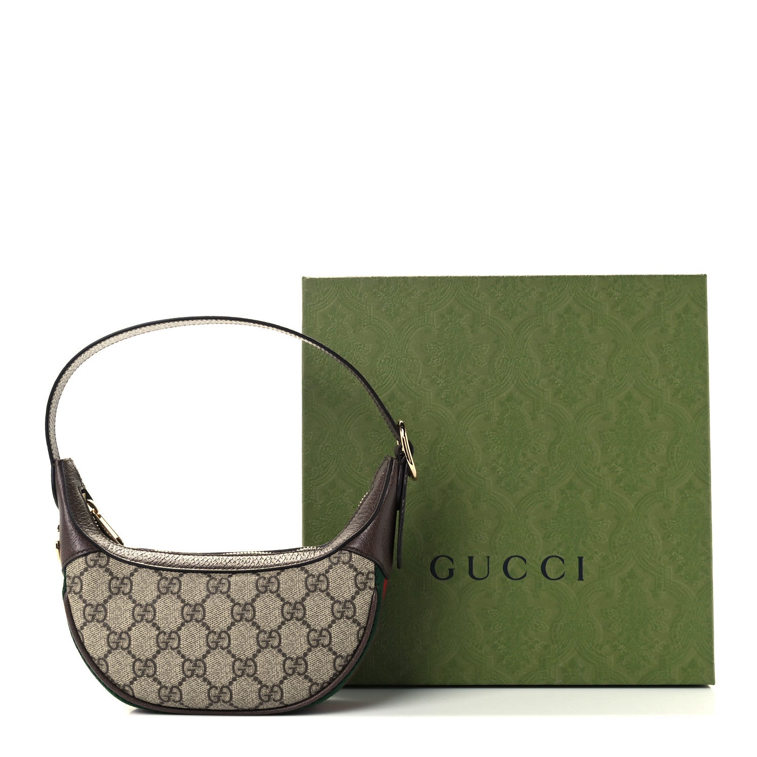 Gucci GG Supreme Monogram Textured Calfskin Web Mini Ophidia Half Moon Hobo Beige Ebony New Acero 14 of 14