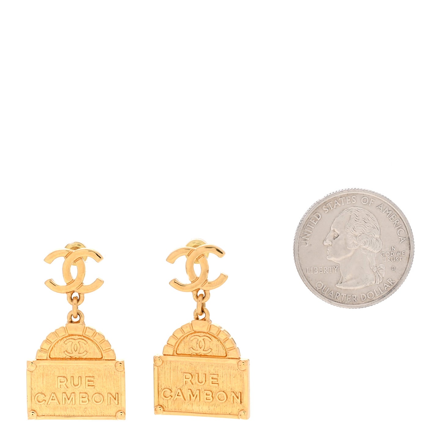 Metal CC Rue Cambon Drop Earrings Gold