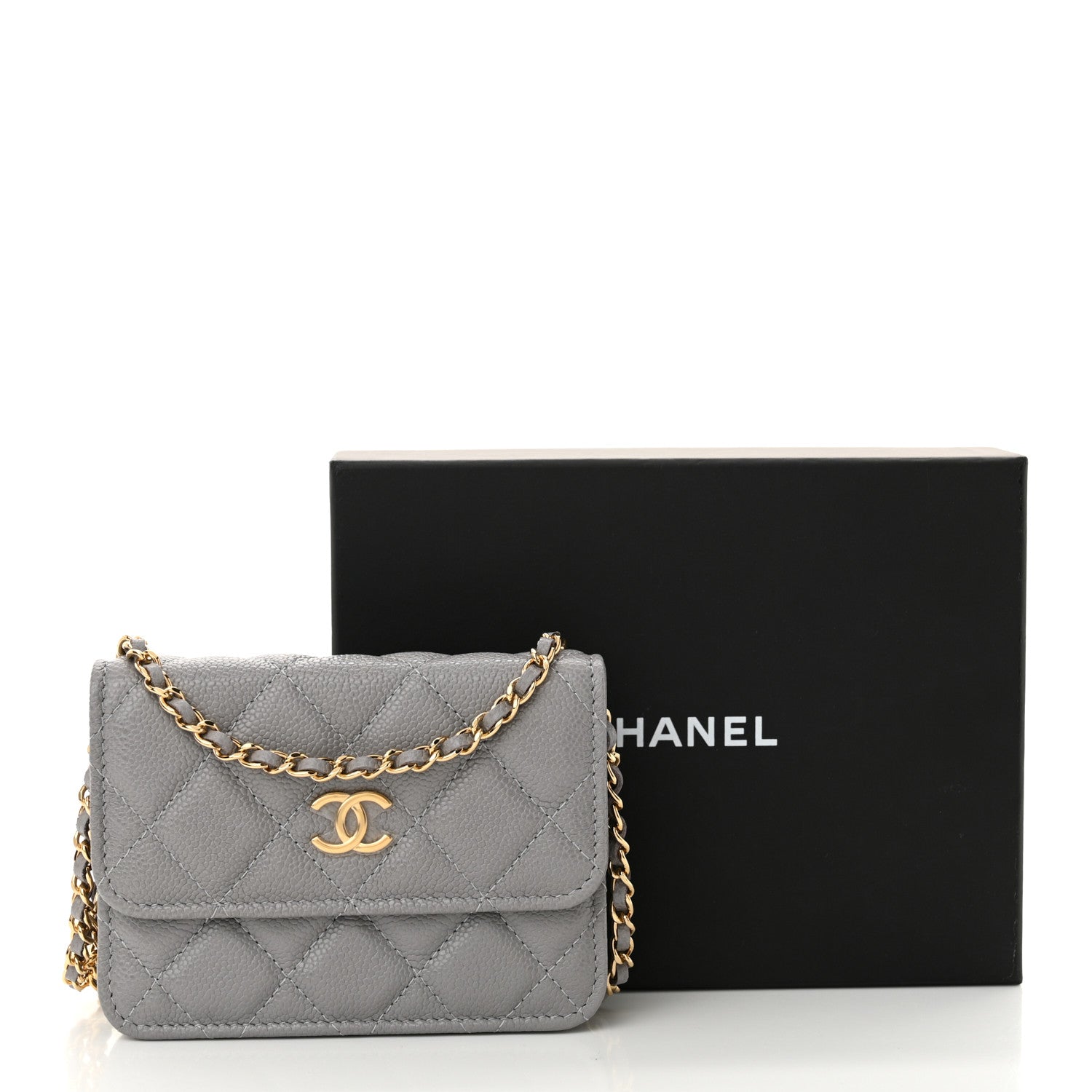Chanel Caviar Quilted Miss Coco Clutch With Chain Grey 12 of 12
