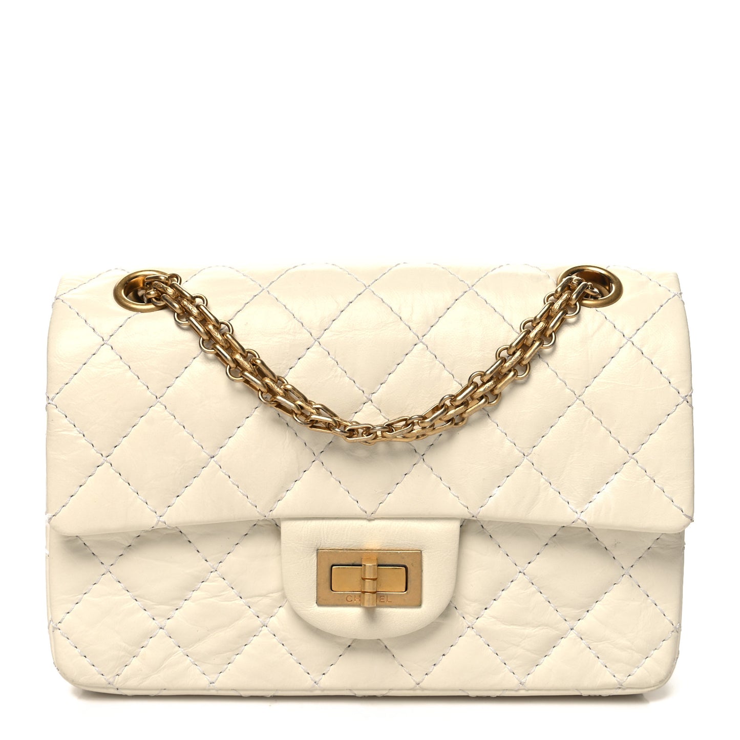 Aged Calfskin Quilted 2.55 Reissue Mini Flap White